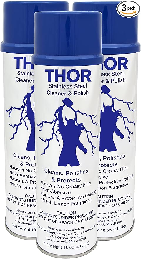 Thor 18 Oz Stainless Steel Cleaner & Polish: Clean and Polish Stainless Steel Appliances Including Brass, Copper, Aluminum, Formica and Porcelain Surfaces (3)
