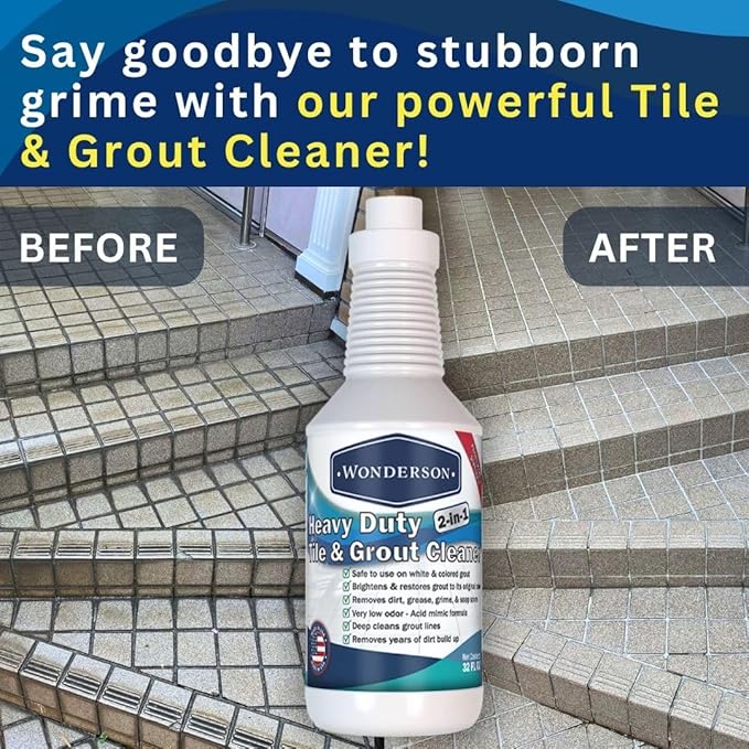 Wonderson Professional Strength 2-in-1 Heavy Duty Tile & Grout Cleaner with Acid Mimic Formula for White & Colored Grout with Ceramic or Porcelain Tiles - 32oz
