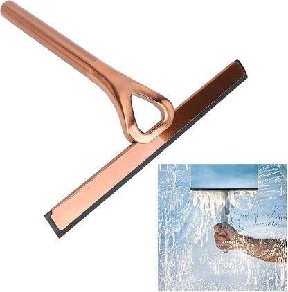 CHICIRIS 304 Stainless Steel Shower Squeegee, All Purpose Bathroom Cleaner Tool for Shower Glass Door Tile Wall Mirror Car, with Silicone Wiper and Suction Cup Hook (Bronze)