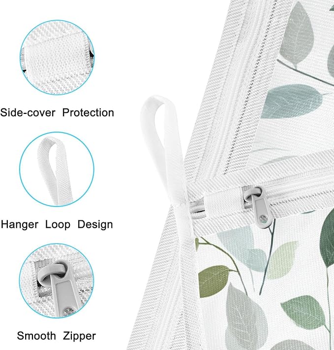 Mesh Laundry Bags Lingerie Bags for Washing Delicates 2 PCS Durable Wash Bag with Zipper Small and Medium Washable Fresh Green and Grey Leaves