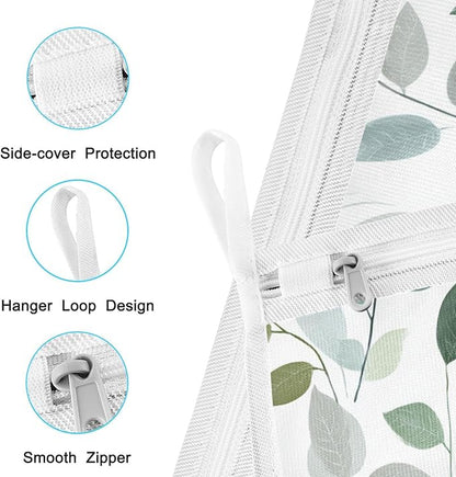 Mesh Laundry Bags Lingerie Bags for Washing Delicates 2 PCS Durable Wash Bag with Zipper Small and Medium Washable Fresh Green and Grey Leaves