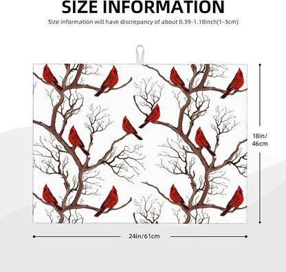 Winter Cardinal Birds Microfiber Dish Drying Mat for Kitchen Counter 18"x24" Christmas Dishes Drying Pad Dish Drainer Rack Mats Absorbent Washable Reusable Christmas Kitchen Home Holiday Decor