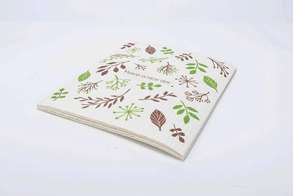 Swedish Dishcloth Reusable Kitchen Dish Towels Absorben and Fast Dry Cleaning Cloths Set of 4 No Odor Wipes (Leaf)