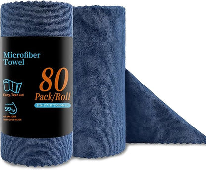 Jessy Home 80 Pack Microfiber Cleaning Cloth Roll Reusable Paper Towels 12"x12" Tear Away Cloth, Microfiber Towels for Cars, Wash Cloths, Lint Free Rags for House,Kitchen,Window,Cleaning Supplies
