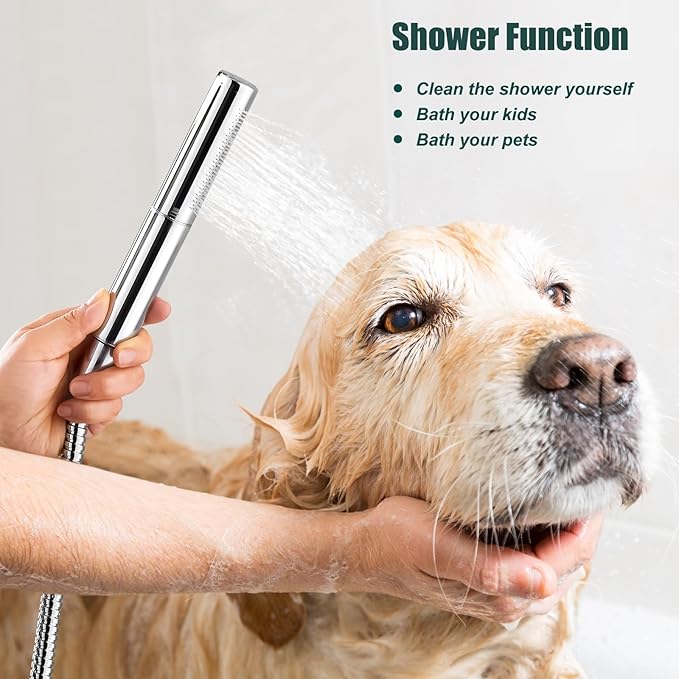 Heyalan Brass 2 in1 Function Handheld Spray Hand Shower High Pressure Handheld Sprinklert Shower Wand with Shower Hose and ABS Hand Shower Holder, Polished Chrome