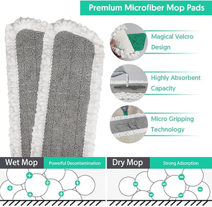 Spray Mop for Floor Cleaning, TINA&TONY Microfiber Hardwood Dry Wet Kitchen Mop with 3 Washable Pads & 635ML Refillable Bottle, Dust Mop with Sprayer for Laminate Tile Vinyl Floors, Green