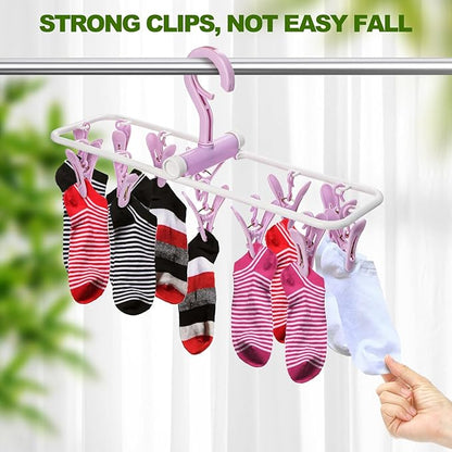 Suwimut 6 Pack Clothes Drying Rack, Small Folding Portable Underwear Hangers with 12 Clips, Plastic Laundry Clip and Drip Drying Hanger with 360° Rotatable Hook for Socks Towels Bras Clothes Gloves