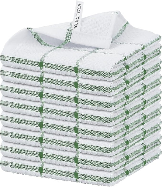 Nialnant 8 Pack Dish Cloths for Washing Dishes, 100% Cotton Reusable Cleaning Rag, Quick Drying Dish Towels for Kitchen,12x12 Inches,Green Plaid