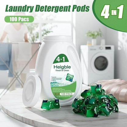 100 Count Concentrated Laundry Detergent Pods Bulk 4 in 1 Laundry Detergent Pods Remover Cleaning Fragrance Enhancement Softening
