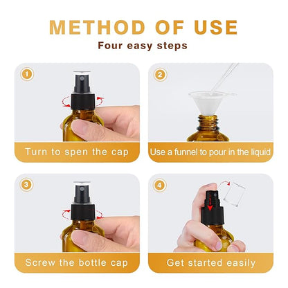 GIVAMEIHF Amber Spray Bottles about 4oz Empty Small Glass Spray Bottle Fine Mist Spray Refillable Containers, Set of 16, Included 24 nozzles, 2 Funnels, 2 Droppers, 24 Labels