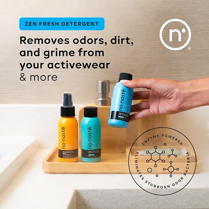 Nonaste Mini Travel Fresh Kit (3 Oz, Pack of 3) – TSA Approved Odor Eliminating Spray & Laundry Detergent Set Zen Fresh + Pure Clean – On-the-Go Odor Control for Travel, Gym & Outdoor Activities