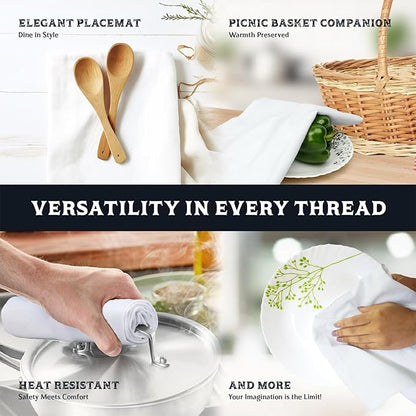 TEXAS LINEN CO. 100% Cotton Dish Cloths - Flour Sack Kitchen Towels - Cotton Blank Towel - Thick Absorbent Quick Dry, Machine Washable - Cleaning & Drying - 28"x28" - Pack of 12 (White)