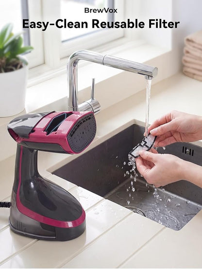 Handheld Steamer for Clothes, 5000Pa Suction Auto-Grip Vacuum Steamer & Iron for Garment Grip, Wrinkle Remove, 12 Oz Large Tank, Travel Dual Voltage