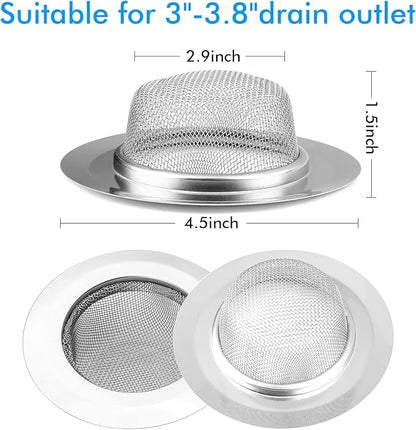 2Pcs Kitchen Sink Strainer, Stainless Steel Mesh Sink Drain Cover, Large Wide Rim 4.5" Diameter Sink Drain Strainer Basket Catcher