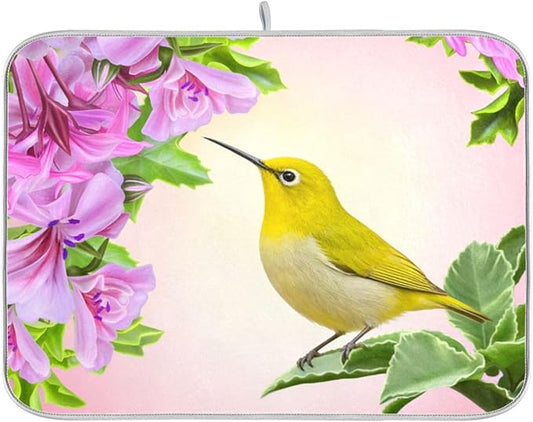 Spring Hummingbird Dish Dryer Mat Dish Mats for Counter Microfiber 18 x 24 Dish Dryer Mat Kitchen Mat Counter Dish Drying Mat