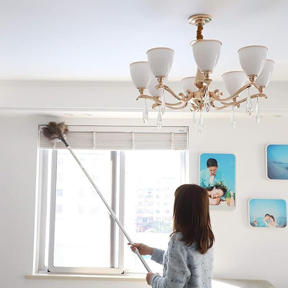Gray Ostrich Feather Duster with 71 Inch Extendable Pole, Microfiber Duster for Home Cleaning