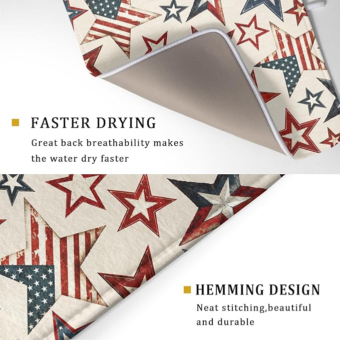 Flag Stars Stripes Patriotic 4th of July Dish Drying Pad 18 x 24 Inch With Absorbent Reversible MicrofiberAmerican Memorial Day Drying Mats Dish Drainer Mat Fast Dry For Kitchen Dining Room