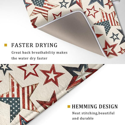 Flag Stars Stripes Patriotic 4th of July Dish Drying Pad 18 x 24 Inch With Absorbent Reversible MicrofiberAmerican Memorial Day Drying Mats Dish Drainer Mat Fast Dry For Kitchen Dining Room