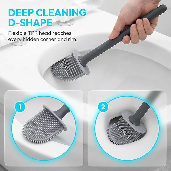 RV Silicone Toilet Brush with Holder, Toilet Bowl Brush for RV Travel Trailers/Campers, Anti-Drip Anti-Roll Compact Toilet Cleaner for Small Bathroom,Made by RVers for RVers