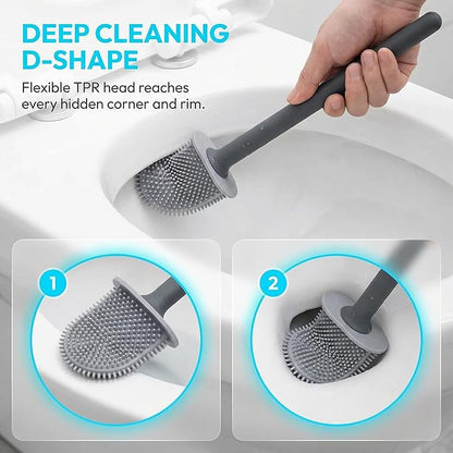 RV Silicone Toilet Brush with Holder, Toilet Bowl Brush for RV Travel Trailers/Campers, Anti-Drip Anti-Roll Compact Toilet Cleaner for Small Bathroom,Made by RVers for RVers