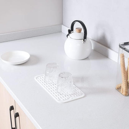 MicoYang Silicone Dish Drying Mat for Multiple Usage,Easy clean,Eco-friendly,Heat-resistant Silicone Mat for Kitchen Counter or Sink,Refrigerator or Drawer Liner White S 12 inches x 6 inches