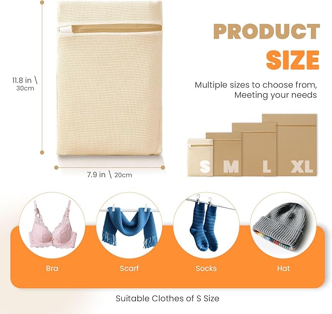 ABRRLO 4Pcs Cotton Mesh Laundry Bags for Delicates,Breathable Mesh Garment Bag for Washing Machine,Travel Wash Bags with Zipper for Bras,Underwear,Socks,Baby Clothes,Laundry Dorm Room Essentials(S)