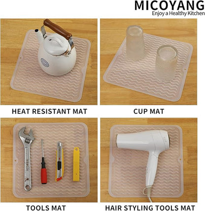 MicoYang Silicone Dish Drying Mat for Multiple Usage,Easy clean,Eco-friendly,Heat-resistant Silicone Mat for Kitchen Counter or Sink,Refrigerator or Drawer liner Translucent M 12 inches x 12 inches