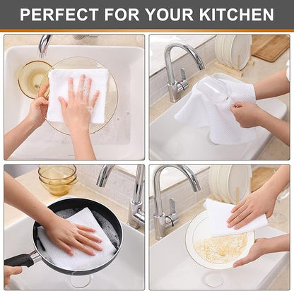 Kitinjoy 100% Cotton Kitchen Dish Cloths (12 X 12 Inches, White), 8 Pack Waffle Weave Ultra Soft Absorbent Dish Towels for Drying Dishes Quick Drying Kitchen Towels Dish Rags