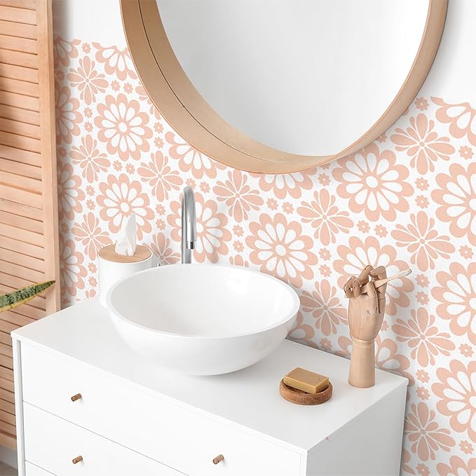 AM AMAONM 10pcs 20x20cm Removable Square Vintage Floral Pattern Tile Stickers 3D Decorative Peel and Stick Vinyl Self Adhesive Wall Tiles Decor Decals for Kitchen Backsplash Bathroom Furniture (F)