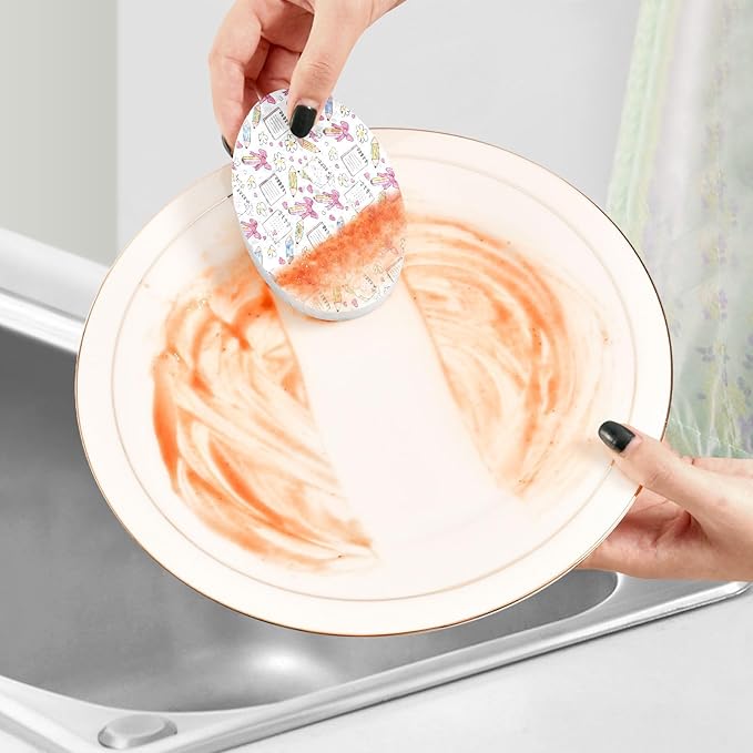 Pencils with Bows Kitchen Scrub Sponges, Pop-up Kitchen Cleaning Sponges Reusable Dish Washing Sponges for Bathroom Household Cleaning 3 Pack - Non Scratch Scrubber
