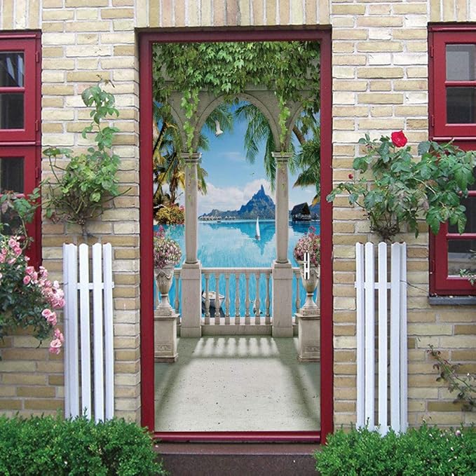 3D Door Stickers Murals - Peel & Stick Landscape Wallpaper Self-Adhesive Decals Removable PVC Waterproof Poster Bedroom Living Room Decoration 37.4" x 78.7"