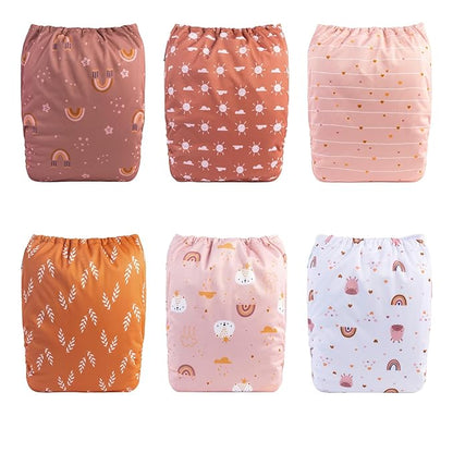 babygoal Baby Cloth Diapers 6 Pack with 6pcs Rayon from Bamboo Inserts and Wet Bag, One Size Reusable Washable Pocket Nappy Covers for Infant Boys and Girls