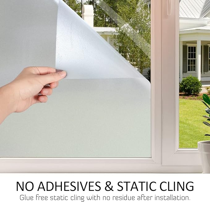 HIDBEA Frosted Window Privacy Film Heat Control UV Blocking, Static Cling Non-Adhesive Reusable Door coverings for Bathroom Home Office (Frosted 41.3 Inch x 6.5 Feet)
