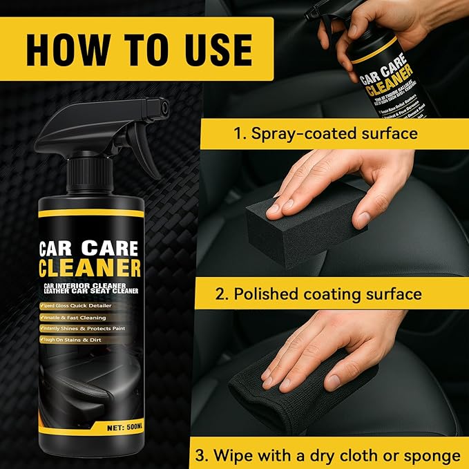 Car Interior Cleaner & Protectant Spray for Car, 3-in-1 Formula for Dashboard, Leather, Vinyl, Plastic & Glass, Streak-Free, UV Shield, pH Neutral & Long-Lasting Shine | 16.9oz +Towel + Sponge