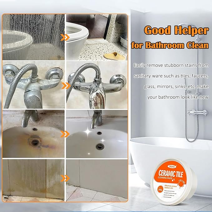 Tile & Grout Cleaner Paste, Bathroom Cleaner Fast Acting Non Toxic Cleaning Paste for Shower Tile, Ceramic, Granite, Porcelain, Marble Floor, Appliances & Fixtures, Removes Old Stains-250g