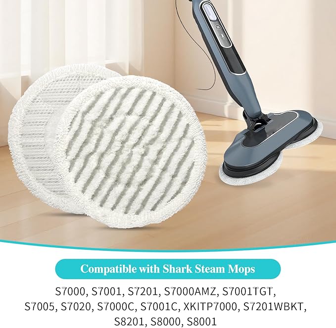 8 Pack Replacement Steam Mop Pads for Shark with 1 Laundry Bag, Fits S8201, S8001, S7001, S7201, S7000AMZ, S7005, S7020, S7001C Washable, Durable Steam and Scrub Pads for All Floors