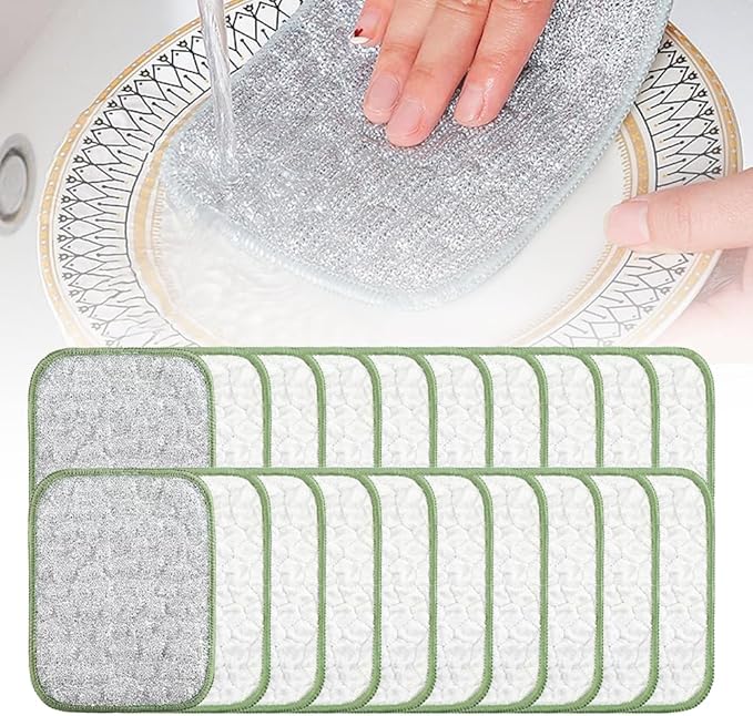 Multipurpose Wire Dishwashing Rags for Wet and Dry, Double Layer Wire Cleaning Cloths for Sinks Pots Pans, Thick Non Scratch Wire Dishcloth Scrubbing Pads Kitchen Supplies, Towel Wire Cleaning (20)