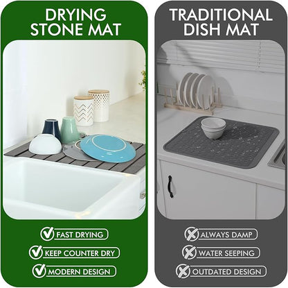 Oxydrily Stone Dish Drying Mat for Kitchen Counter,Large Dark Gray Foldable Diatomaceous Earth Dish Drying Mat,Quick-Dry Absorbent Bath & Countertop Stone Dishes Mats for Dishes Bottles Cups 23"x15.3"