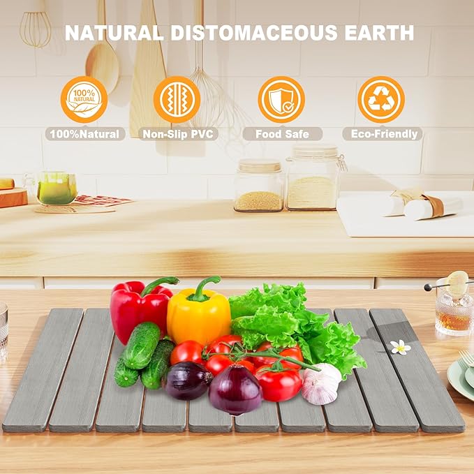 Dayacoco Stone Drying Mat for Kitchen Counter, Large Quick Dry Stone Mat, Collapsible Diatomaceous Earth Mats for Dishes Bottles Cups, Fits Any Countertop,23"×15.3",Dark Gray
