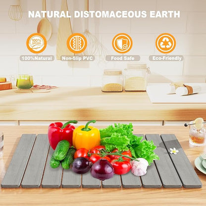 Dayacoco Stone Drying Mat for Kitchen Counter, Large Quick Dry Stone Mat, Collapsible Diatomaceous Earth Mats for Dishes Bottles Cups, Fits Any Countertop,23"×15.3",Dark Gray