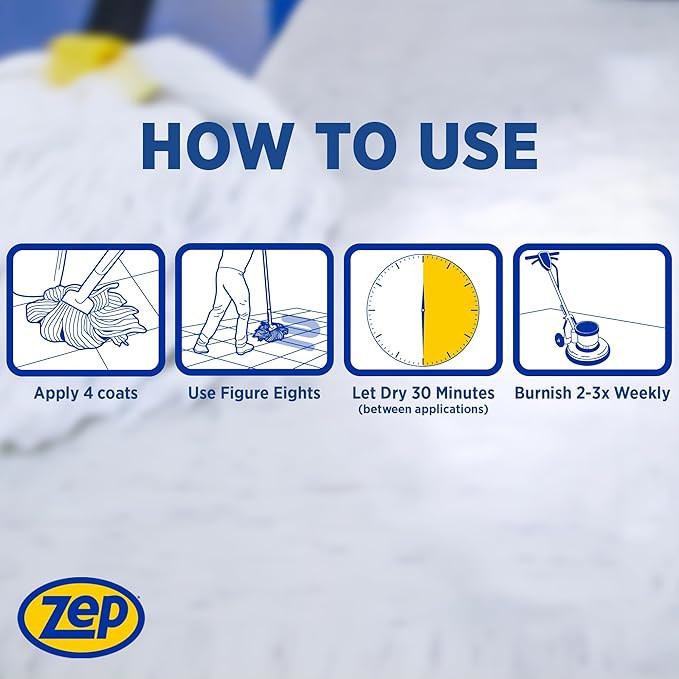 Zep Wet Look Floor Polish - 1 Gallon (Case of 2) ECZUWLFF1282 - Long Lasting Glossy Finishing Polish, Scuff & Slip Resistant, for Vinyl (VCT), Sealed Concrete, Rubber, and No-Wax Tile Floors