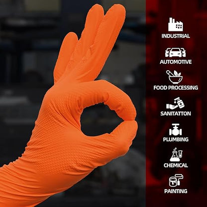 Jointown Basic Heavy Duty Nitrile Gloves, Mechanic Gloves 8 Mil Nitrile Disposable, with Raised Diamond Texture, Case of 1000, Orange, Medium