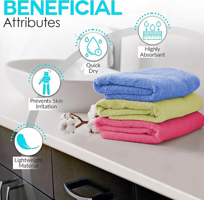 100% Cotton Hand Towel Set – Soft, Absorbent Towels for Bathroom, Kitchen & Gym Use – Durable, Reusable & Machine Washable Towels - Multi-Color, 16 x 28 Inches, Pack of 6