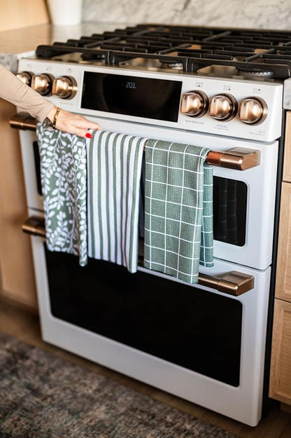 || 3 Pack|| Double Sided || Not Your Ordinary Dish Towels || Waffle Weave Microfiber || Highly Absorbent || Hanging Loop || Dish Cloths || Modern || Designer Prints || Green Stripe