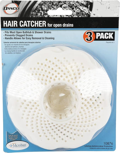 Danco Bathtub Drain Hair Catcher with In-Drain Basket and Strainer Pegs, fits 1.25″ Tub Drains, White, 3-Pack, (10876)