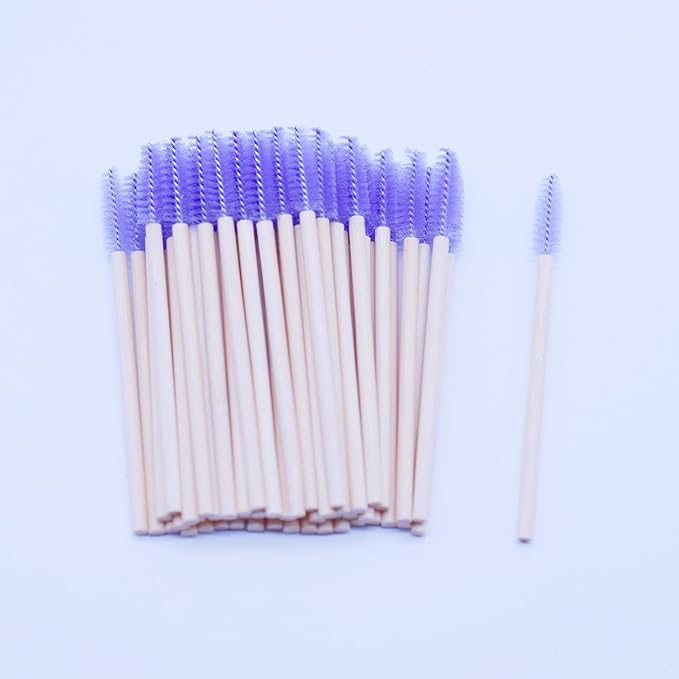 100 Pcs Disposable Wood Mascara Wands Bamboo Spoolies Brush for Eyelash Extensions, Spooly Eyebrow Brushes Lash Wand Applicator Stick (Light Purple)