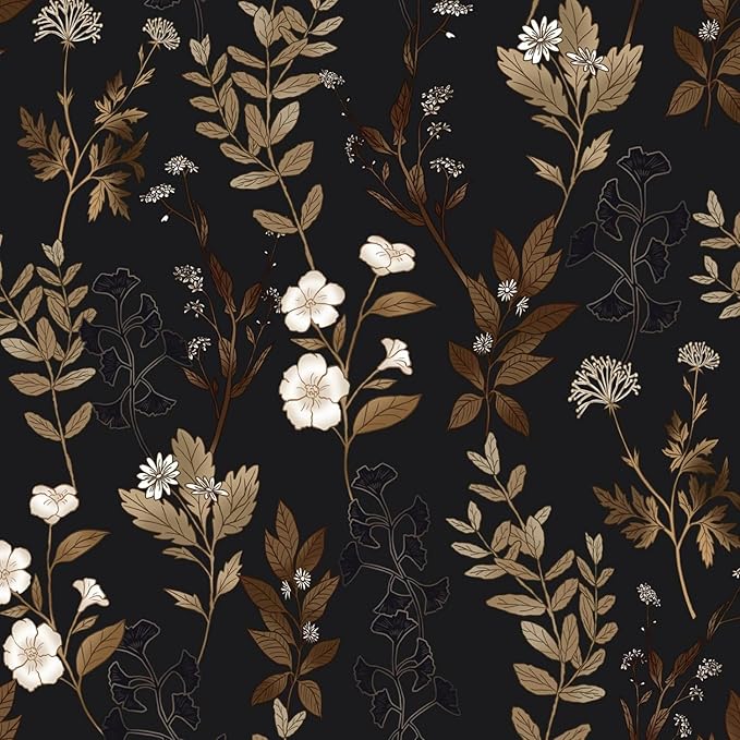 Fvlow Black Wallpaper Peel and Stick Gold Leaf Contact Paper Black Gold Wallpaper 17.4" x 394" Waterproof Self-Adhesive Wall Covering for Bedroom Countertop Desk Cabinets Decor