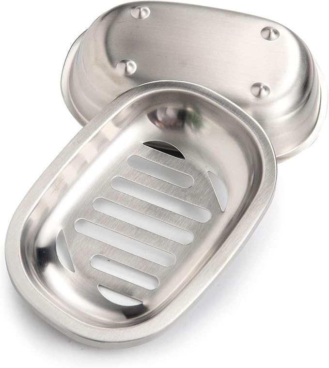 IMEEA Silver Soap Dish SUS304 Stainless Steel Brushed Soap Dish with Drain Bathroom Soap Holder