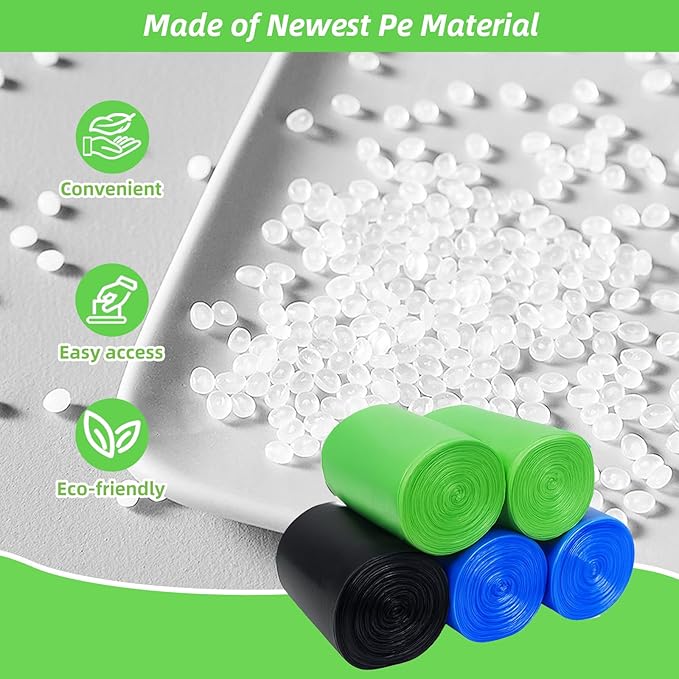 MakMeFre 5Rolls 4Gallon Portable Trash Bags,Thicken Small Garbage Bags for Office,Bedroom,Kitchen Waste Bin(150Counts,Green)