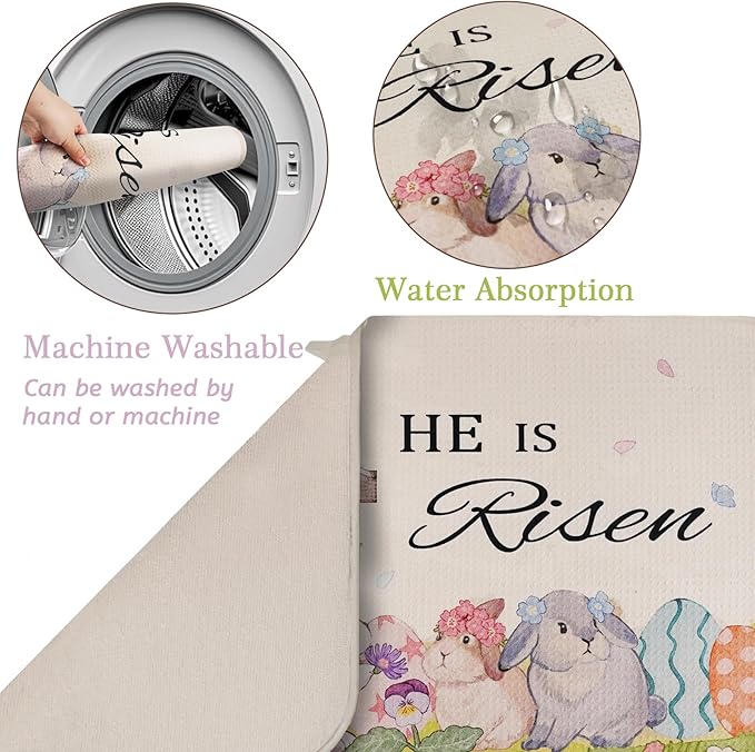 Easter Dish Drying Mat, Ultra Absorbent Easter Drying Mat for Kitchen Counter, Coffee Maker, 18 x 24 Inch